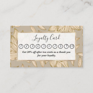 Elegant Taupe Guld Glitter Blommigt Line Art Lojalitetskort