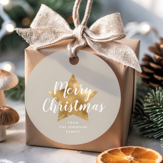 Elegant Taupe Guld Star-jul Gåvor Etiketter (Elegant Taupe Gold Star Christmas Favor Tags)