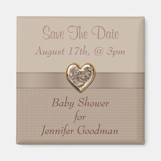 Elegant Taupe Heart Jewel Save Date Baby Magnet (Framsidan)