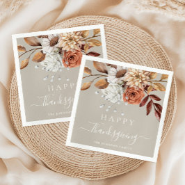 Elegant Taupe Höst Blommig Glad Thanksgiving Pappersservett