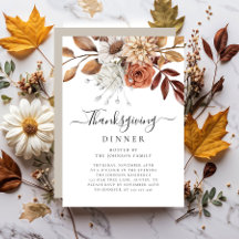 Elegant Taupe Höst Blommig Thanksgiving Middag