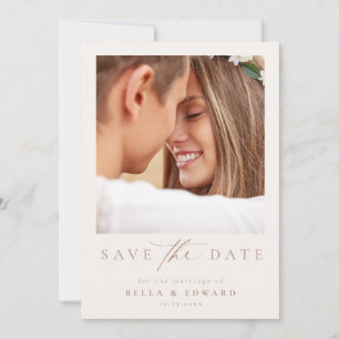 Elegant Taupe Ivory Photo Bröllop spara datum Datumet