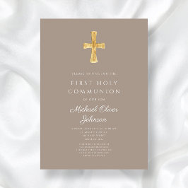 Elegant Taupe Kor Boy First Communion Inbjudningar