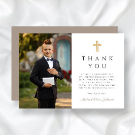 Elegant Taupe Kor Boy First Communion Photo Tack Kort