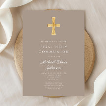 Elegant Taupe Kors Pojke Första Kommunion