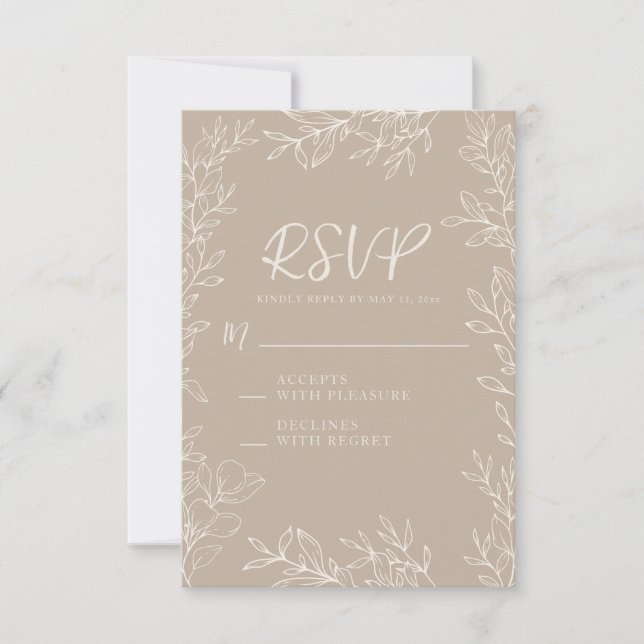 Elegant Taupe Kräm Botanisk Linjekonst Bröllop OSA Kort (Framsida)