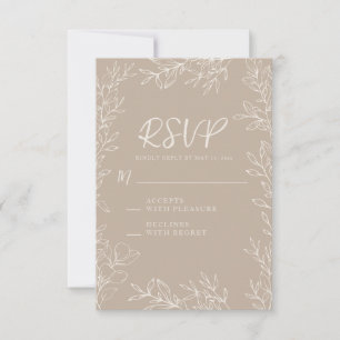Elegant Taupe Kräm Botanisk Linjekonst Bröllop OSA Kort