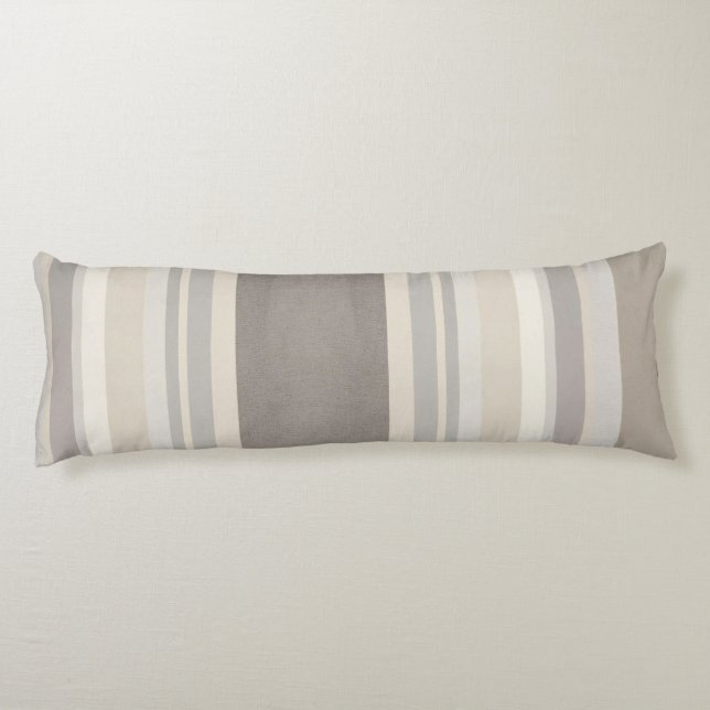 Elegant Taupe Kräm och Grå randig bondgård Kroppskudde (Baksidan)
