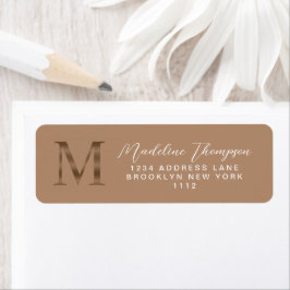 Elegant Taupe Metallisk Guld Monogram Adress Returadress Etikett