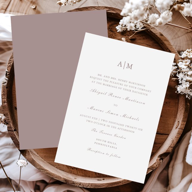 Elegant Taupe Monogram Bröllop Inbjudningar (Skapare uppladdad)