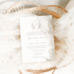 Elegant Taupe Monogram QR Osa Photo Bröllop Inbjudningar