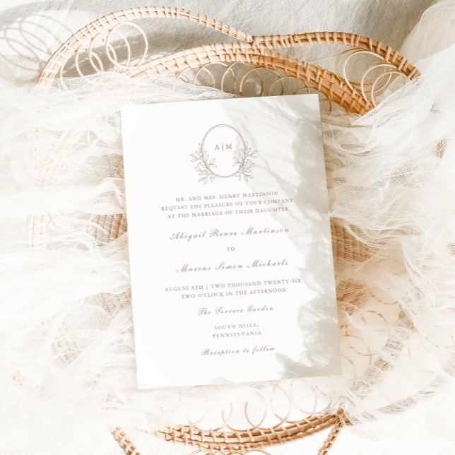 Elegant Taupe Monogram QR Osa Photo Bröllop Inbjudningar (Skapare uppladdad)