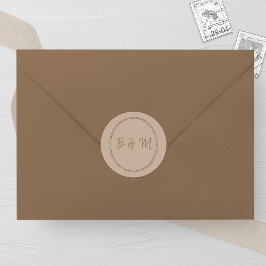 Elegant Taupe Monogram Wedding Runt Klistermärke