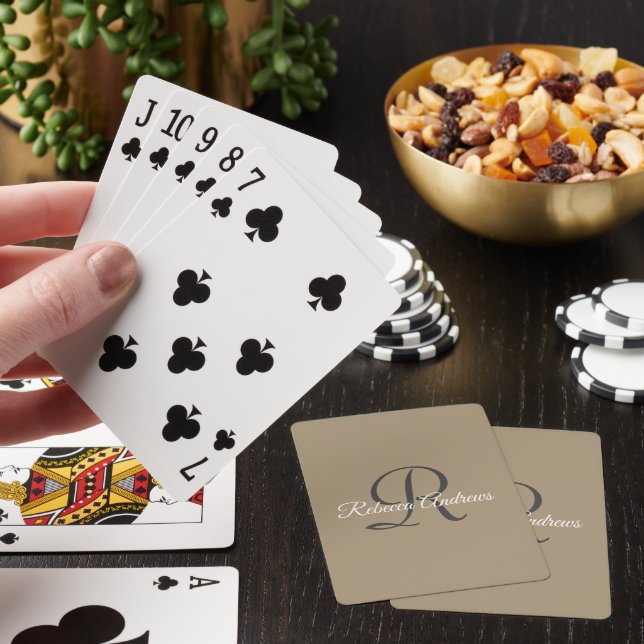 Elegant Taupe Namn Initialer Monogram Casinokort (På plats)