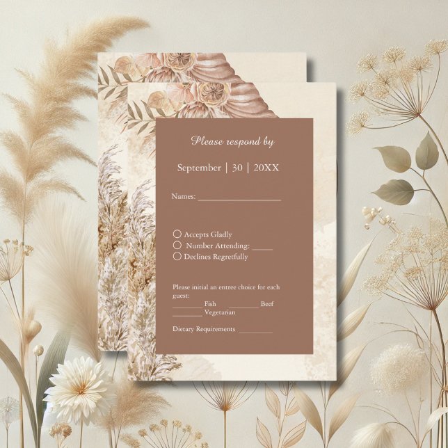 Elegant taupe Neutralt Pampas Grass Bröllop OSA Kort (Skapare uppladdad)