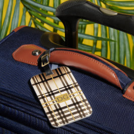 Elegant Taupe och Guld Play Monogrammed Bagagebricka
