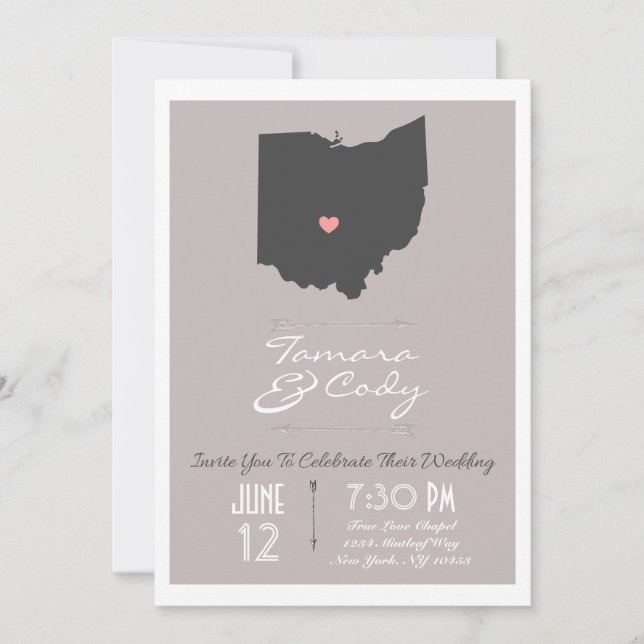 Elegant Taupe Ohio State Wedding bjudande Inbjudningar (Framsida)