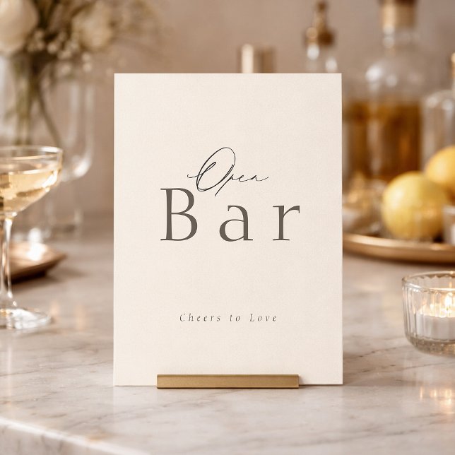 Elegant Taupe Open Bar Wedding Sign Inbjudningar (Skapare uppladdad)
