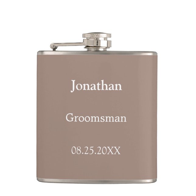Elegant Taupe Personlig Groomsman-kolv Fickplunta (Framsidan)