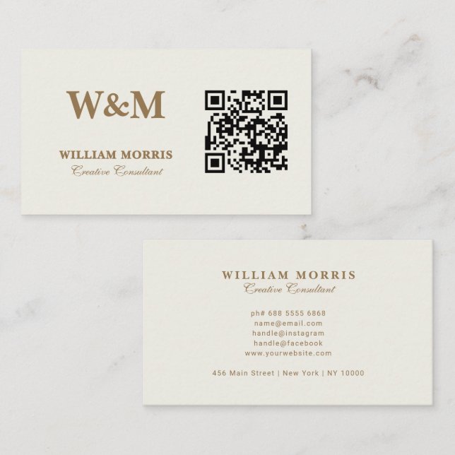 Elegant Taupe QR-kod Logotypmall Visitkort (Fram/baksida)