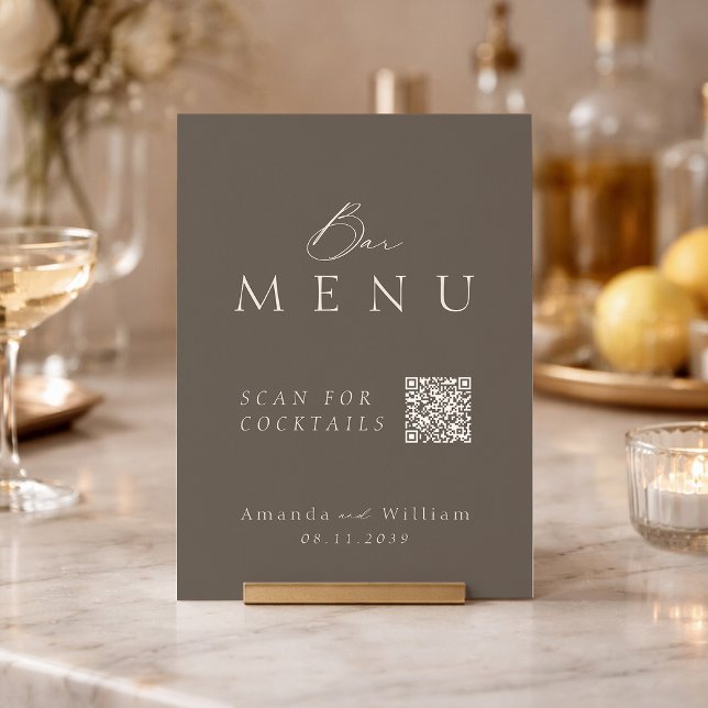 Elegant Taupe QR-kod meny skylt för bröllopsbar Inbjudningar (Skapare uppladdad)