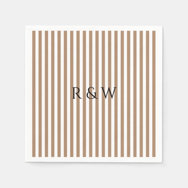 Elegant Taupe Rand Sommerstripe Bröllop Pappersservett (Framsidan)