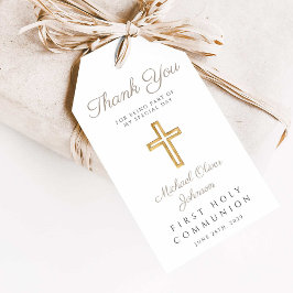 Elegant Taupe Religiösa Första Heligan Kommunision Presentetikett