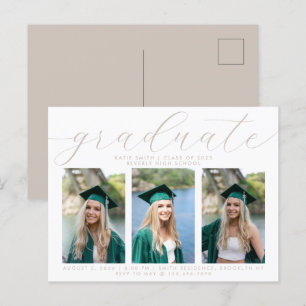 Elegant Taupe-skript med minimalistisk Studenten 3 Inbjudan Vykort