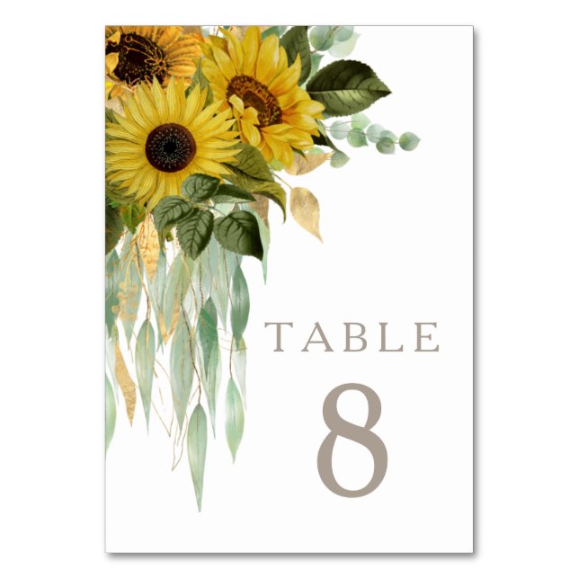 Elegant Taupe Sunblommblommor Bröllop Bordsnummer (Framsidan)