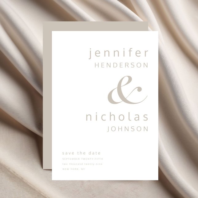 Elegant Taupe Typography Bröllop Spara Datumet (Elegant Taupe Typography Wedding Save The Date)