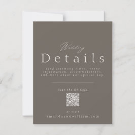 Elegant Taupe Wedding Details Card with QR Code  Inbjudningar
