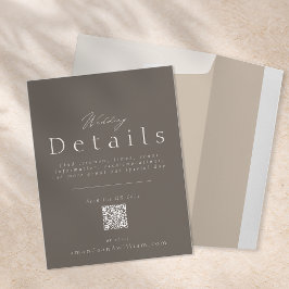 Elegant Taupe Wedding Details Card with QR Code  Inbjudningar