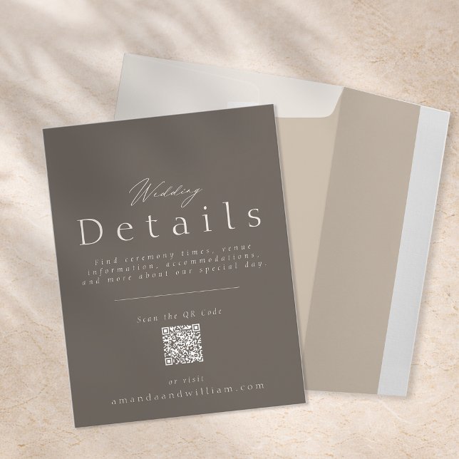 Elegant Taupe Wedding Details Card with QR Code  Inbjudningar (Skapare uppladdad)