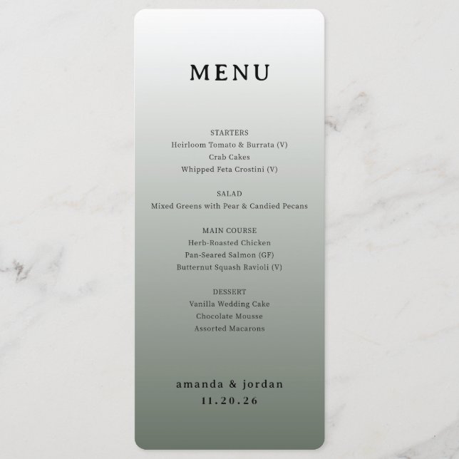 Elegant Taupe Wedding Menu Meny (Framsida)