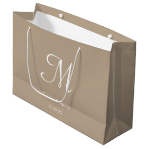 Elegant Taupe & White Monogram Namn Bröllopsfest