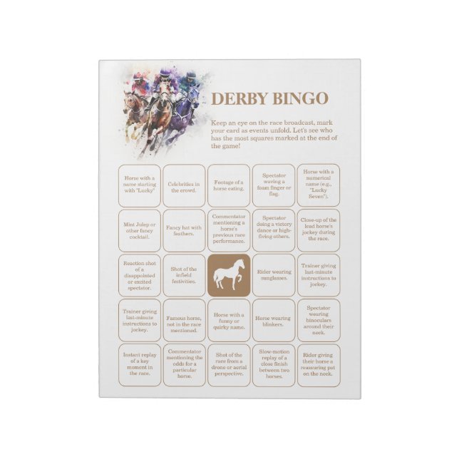 Elegant Tävling Horse Derby Party Bingo Anteckningsblock (Roterad)