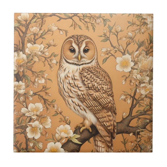Elegant Tawny Uggla William Morris Inspired Kakelplatta (Framsidan)