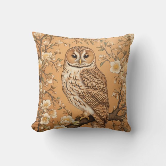 Elegant Tawny Uggla William Morris Inspired Kudde (Framsida)