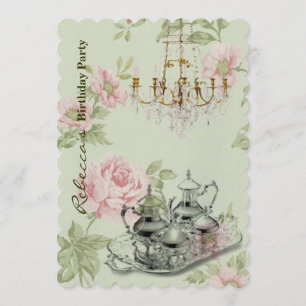 elegant te kopp vintage blommigt födelsedagsfest inbjudningar