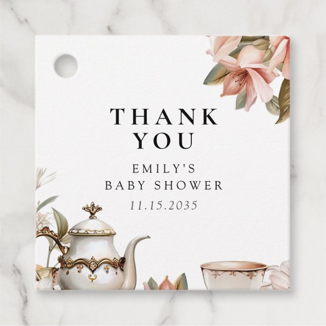 Elegant Tea Party Baby Shower Gåvor Etiketter (Framsida)