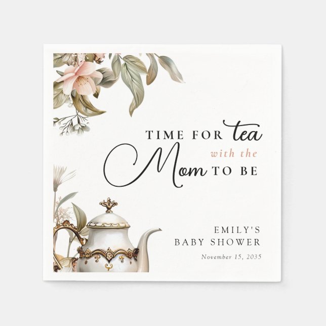 Elegant Tea Party Baby Shower Pappersservett (Framsidan)