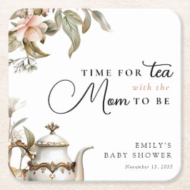 Elegant Tea Party Bebis Badrumsfest Underlägg Papper Kvadrat