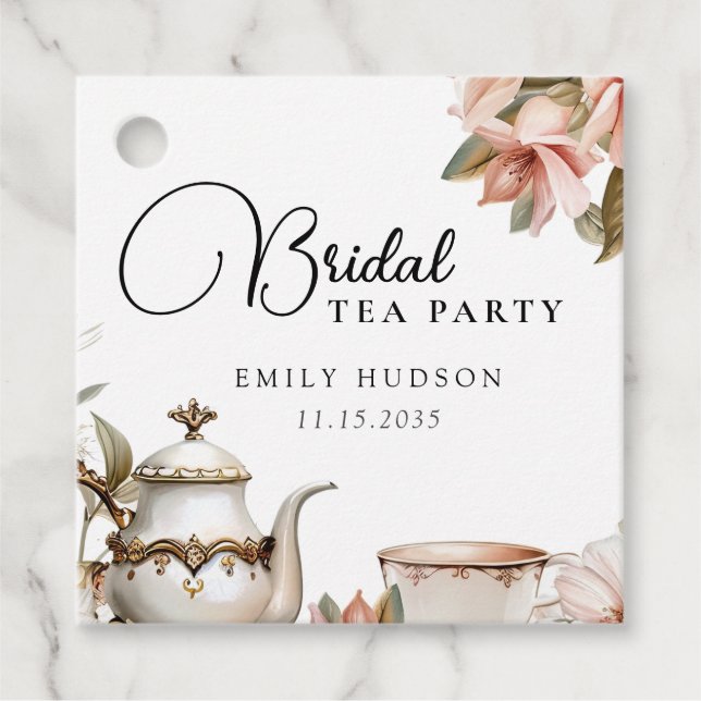 Elegant Tea Party Bröllopsdusch Gåvor Etiketter (Framsida)