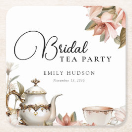 Elegant Tea Party Bröllopsdusch Underlägg Papper Kvadrat