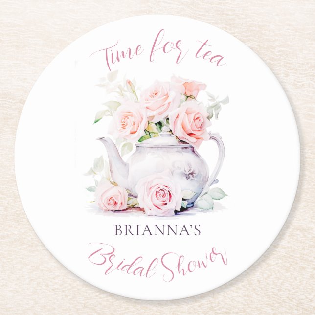 Elegant Tea Party Bröllopsdusch Underlägg Papper Rund (Framsidan)