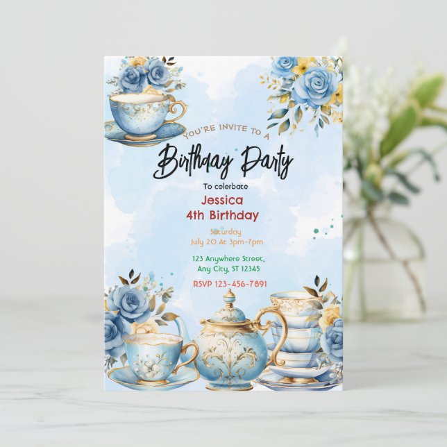Elegant Tea Party-födelsedagsinbjudan Inbjudningar (Stående Fram)