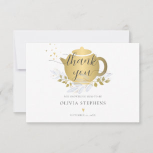 Elegant Tea Party Guld Blue Blommigt Pojke Shower Tack Kort