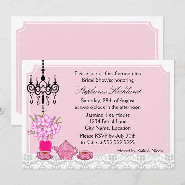 Elegant Tea Party Inbjudningar (Fram/baksida)