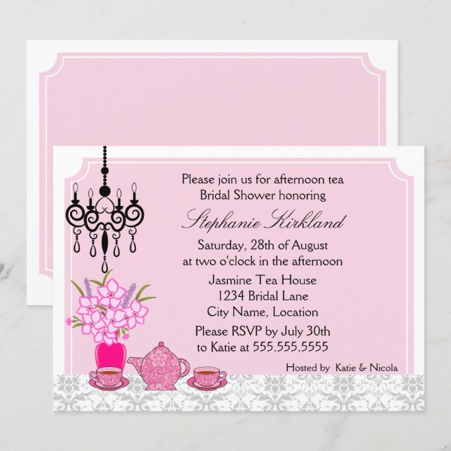 Elegant Tea Party Inbjudningar (Fram/baksida)