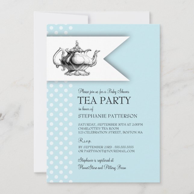 Elegant Tea Polka Dot Boy Baby Shower Tea Party Inbjudningar (Framsida)